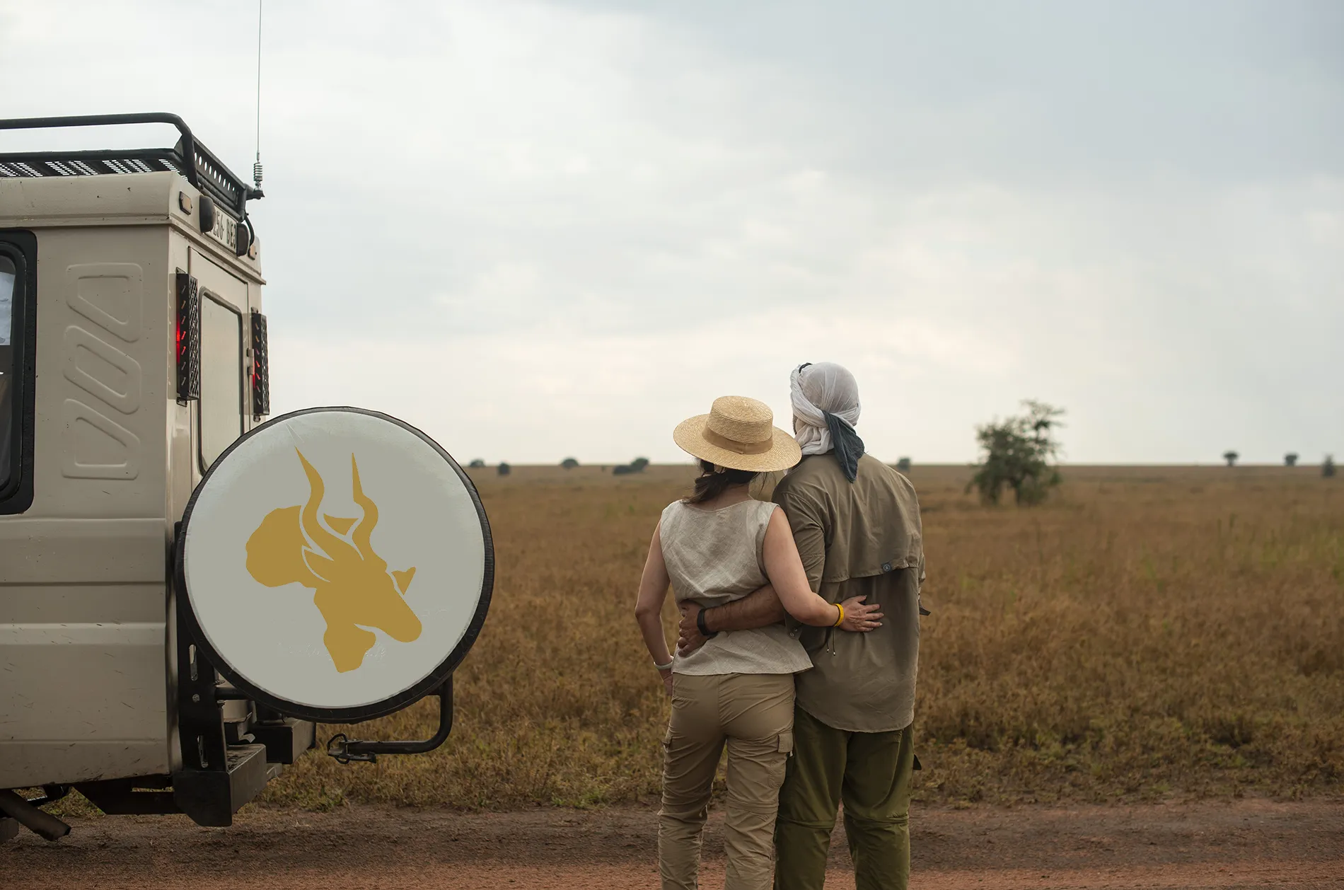 A couple on safari in the Serengeti